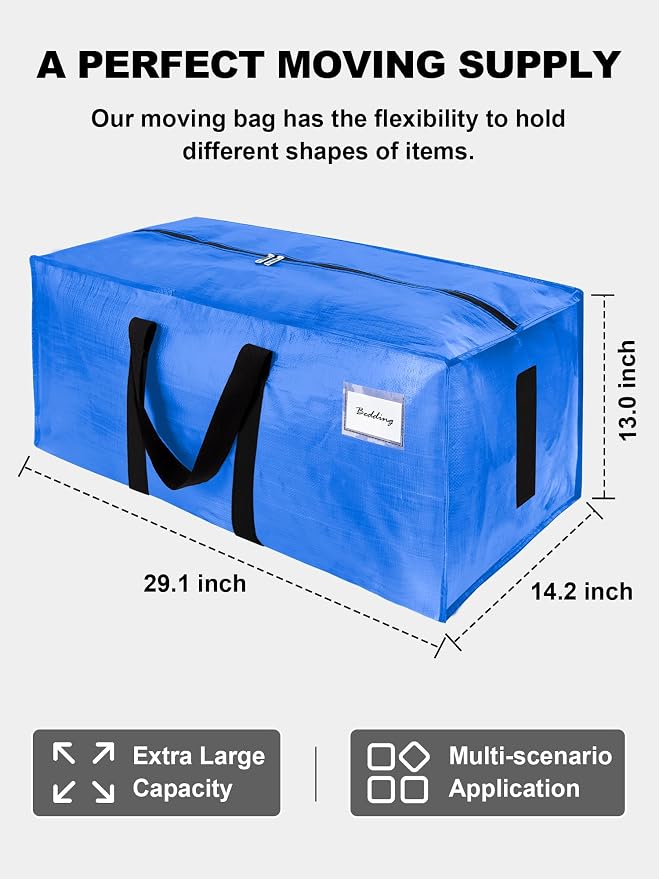 HOMESURE Supports 200lbs Heavy Duty Moving Bags - Strong Zipper & Wrap-Around Handles - Water-Resistant Storage Totes, Durable Alternative to Moving Boxes - 40 Pack - Sky Blue - Image 5
