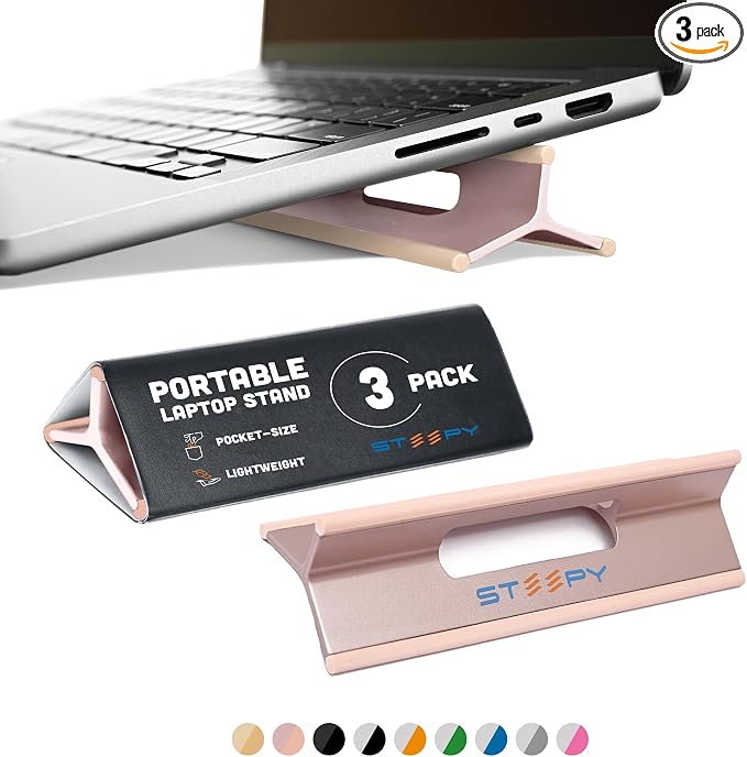 Steepy Portable Laptop Stand for Desk – Adjustable Height, & Portable Laptop Holder – Ergonomic Computer Stand for Cooling & Comfort – Slip-Proof, Sturdy Design – Universal Fit for 13-17 Inch Devices by Steepy