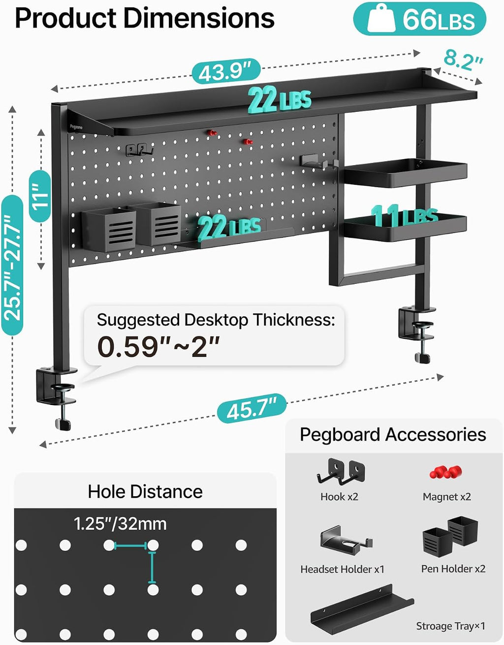 44" Clamp on Desk Shelf, Desktop Shelving System, Bundle with 8 Pieces Accessories, Black - Image 3