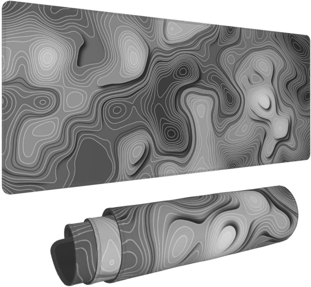 3D Topographic Map Mouse Pad Grey White Gaming Mouse Pad XL Desk Mat Large Desk Pad Non-Slip Rubber Base Keyboard Mouse Mat with Stitched Edges for Home Office Work by ZWHEZYYS
