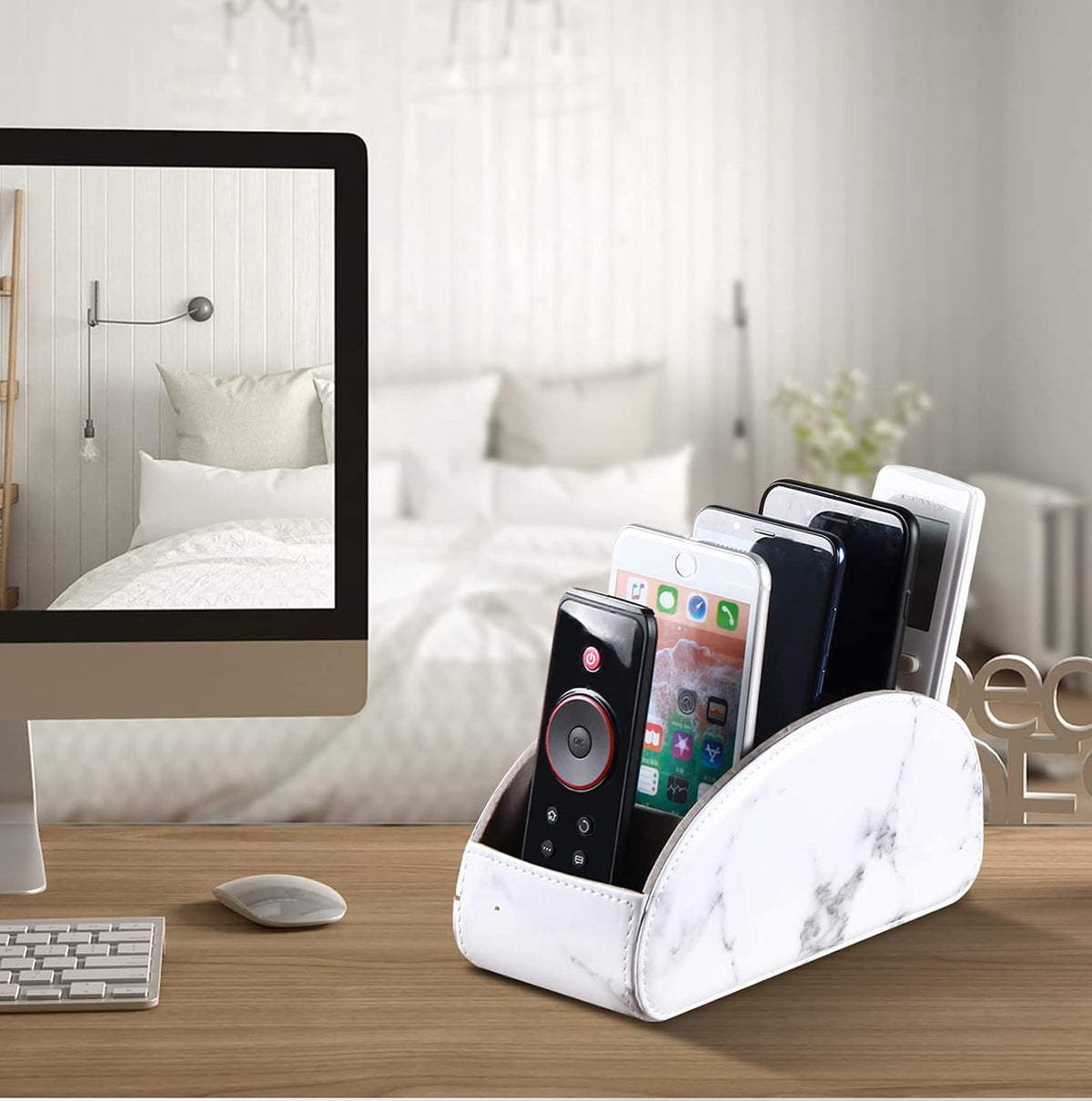 All-in-One Leather White TV Remote Holder with 5 Compartments - Image 5