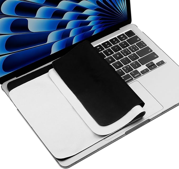 2 Pack Microfiber Liner Cleaning Cloth 15" 16" MacBook Air/MacBook Pro Screen Keyboard Imprint Protection, Keyboard Protector Compatible with MacBook Air 15.3"/MacBook Pro 15"/MacBook Pro 16"-(Bk+Gy) by MUBUY