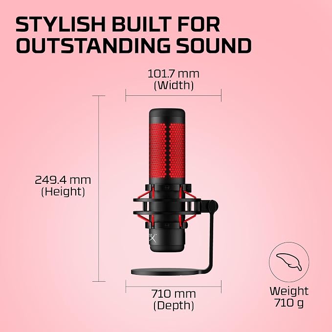 HyperX QuadCast - USB Condenser Gaming Microphone, for PC, PS4, PS5 and Mac, Anti-Vibration Shock Mount, Four Polar Patterns, Pop Filter, Gain Control, Podcasts, Twitch, YouTube, Discord, Red LED - Image 7