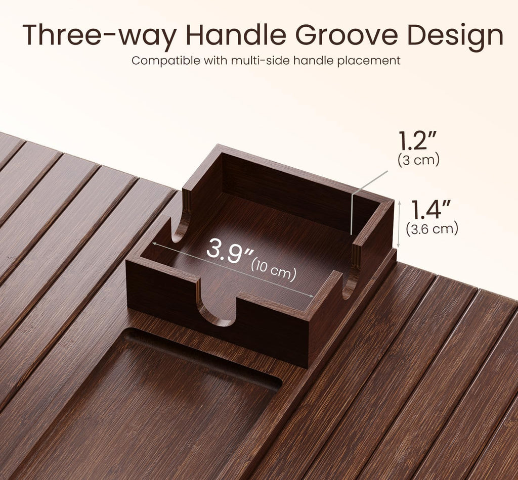 Fibogollo Bamboo Foldable Sofa Arm Tray with Square Cup Holder（Brown） - Image 6