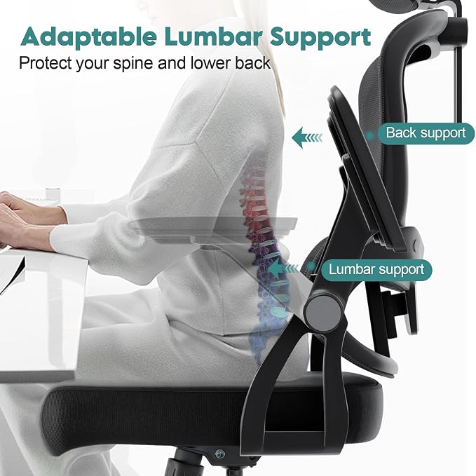 Monhey Ergonomic Office Desk Chair, 90°-125° Tilt Back Home Desk Chair with 360° Swivel & Mute Wheels, High Back Mesh Computer Chair for Adults with Lumbar Support, 330 LBS Capacity(05Black) - Image 4