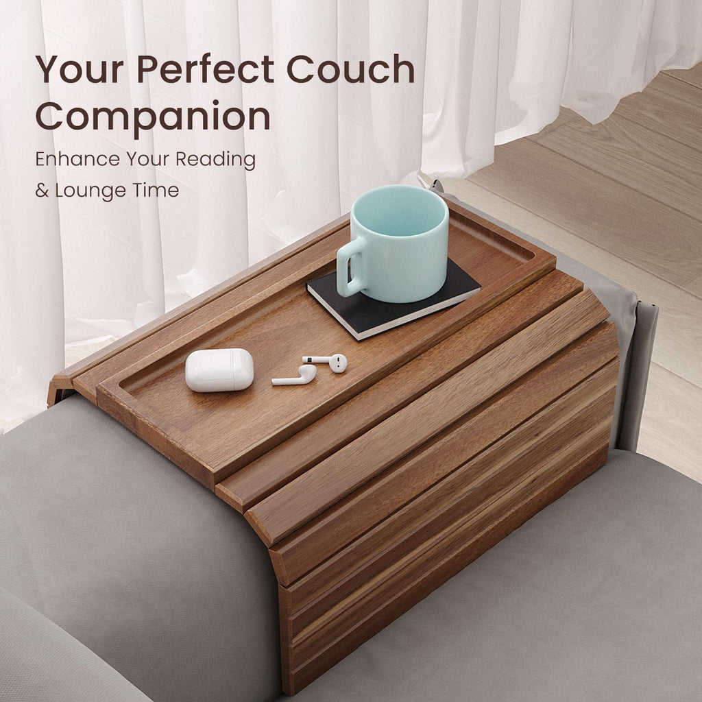 Acacia Wood Folding Sofa Arm Tray with Anti-Slip Pad - Image 6
