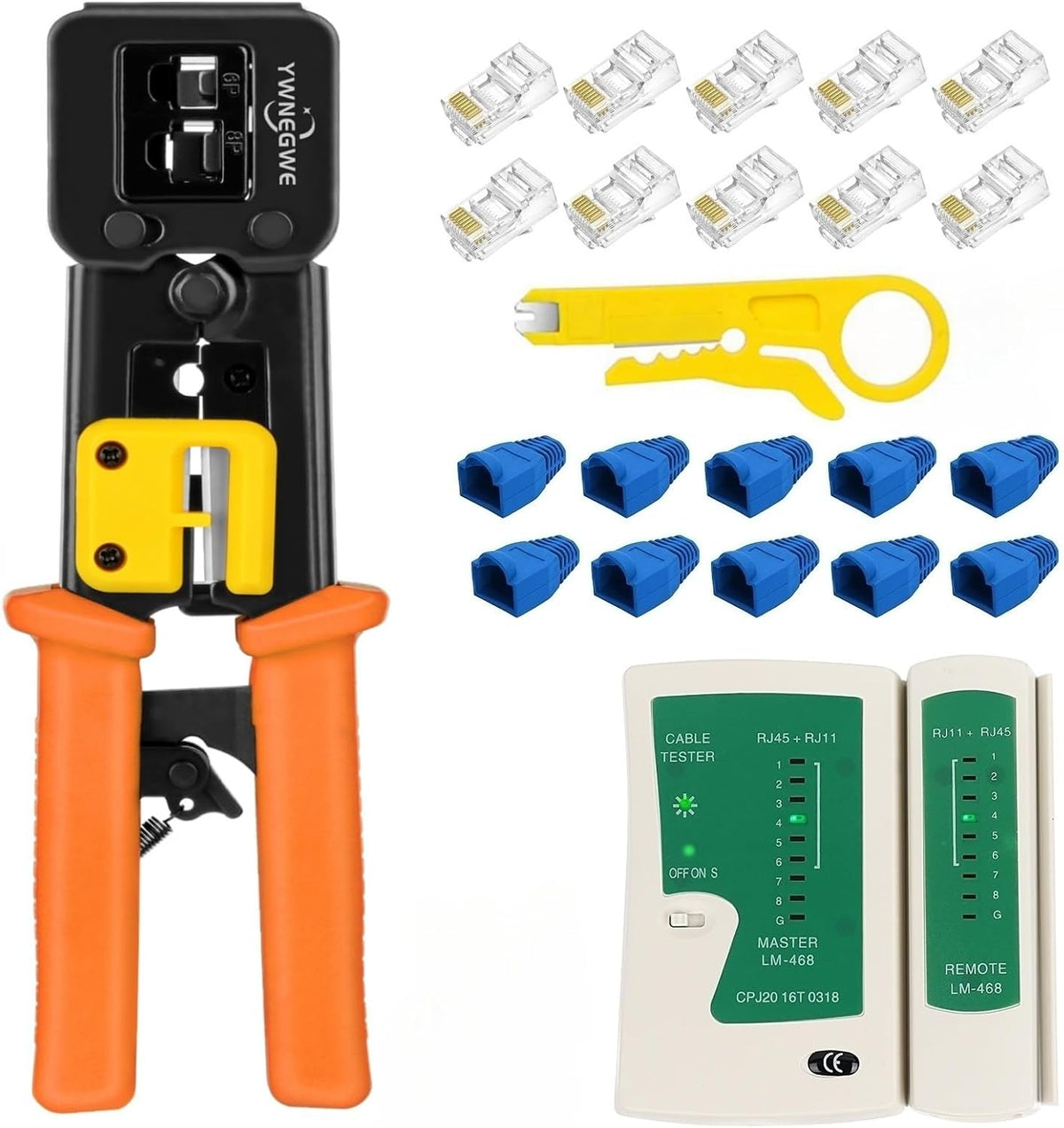 RJ45 Crimp Tool Kit Pass Through Cat5 Cat5e Cat6 Crimper(Tool Set 202) by YWNEGWE