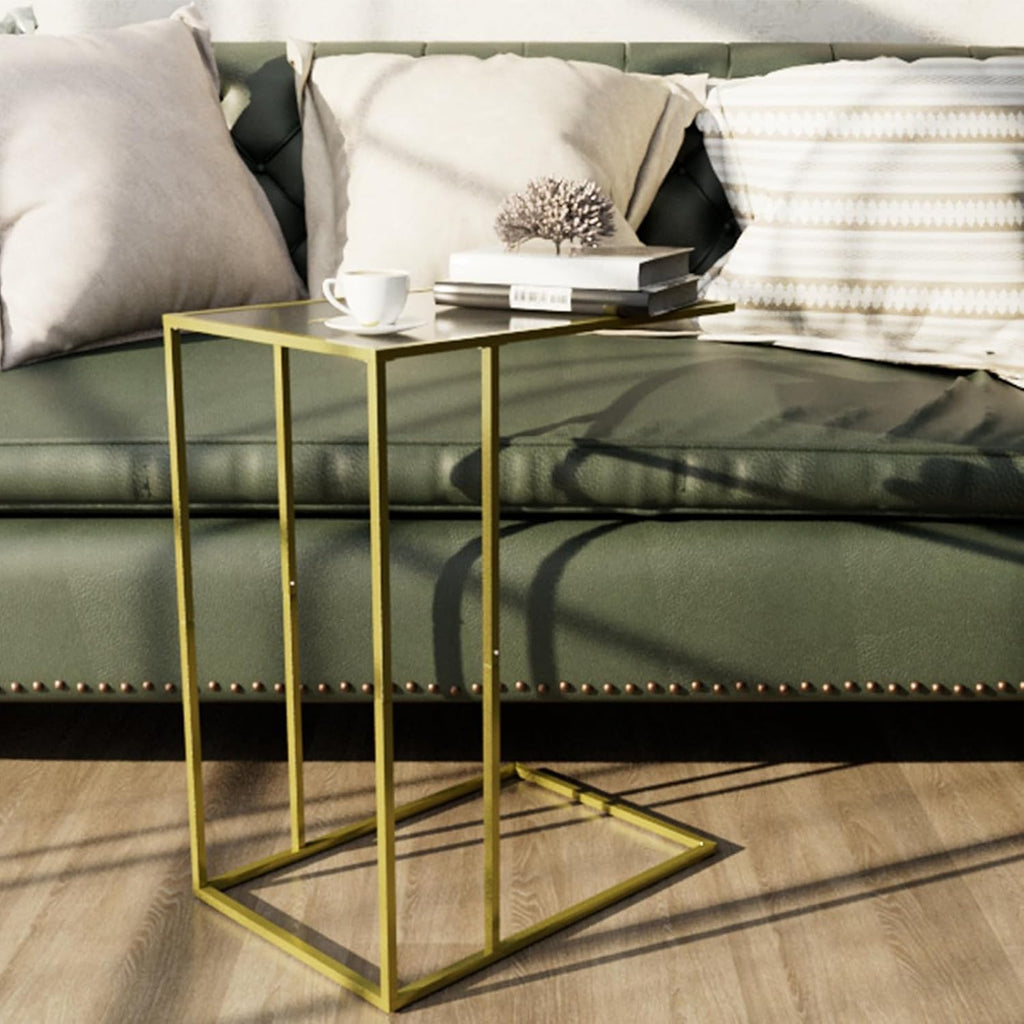 C Shaped End Side Table Set of 2,Couch Sofa Table for Small Space,Tempered Glass Snack Side Table with Metal Frame for Living Room, Bedroom, Bedside, Modern Style, Gold - Image 5