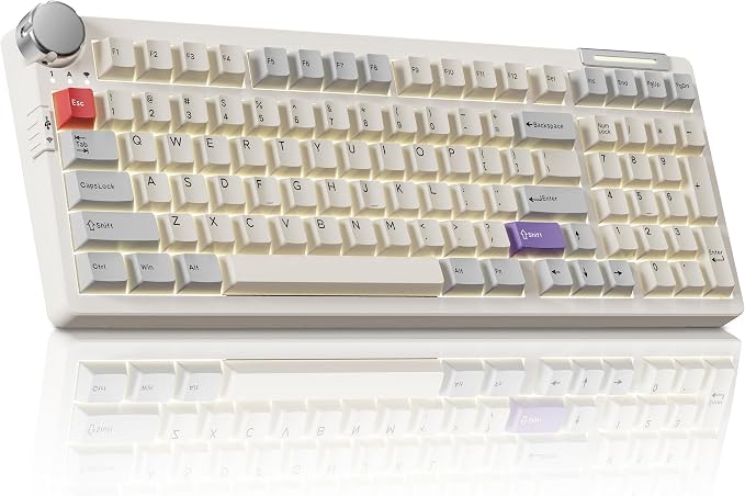 ZORNHER ZH980 Pro Wireless Mechanical Keyboard with Metal Knob,95% Thocky Gaming Keyboard with Number,Creamy Keyboard with Number Pad,Creamy Sounding Switches,QMK/VIA,Classic Vintage Retro White by Zornher