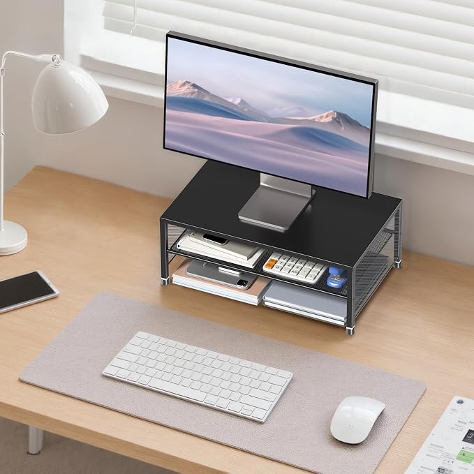 ECOLOVI 2-Tier Computer Monitor Stand Riser, Printer & Laptop Stand, Office Desk Accessories, Workspace Desk Organizer for Home Office Supplies, Black 2-Pack - Image 6