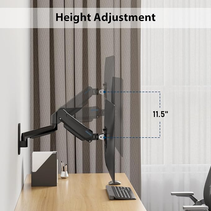 BONTEC Monitor Wall Mount Arm, 13-42 Inch Screens, Max VESA 200x200mm | VESA Gas Spring Height Adjustable, Max 19.8lbs, Swivel, Tilt, Space-Saving Desk Mount, Easy Installation, Single Arm TV Mount - Image 3