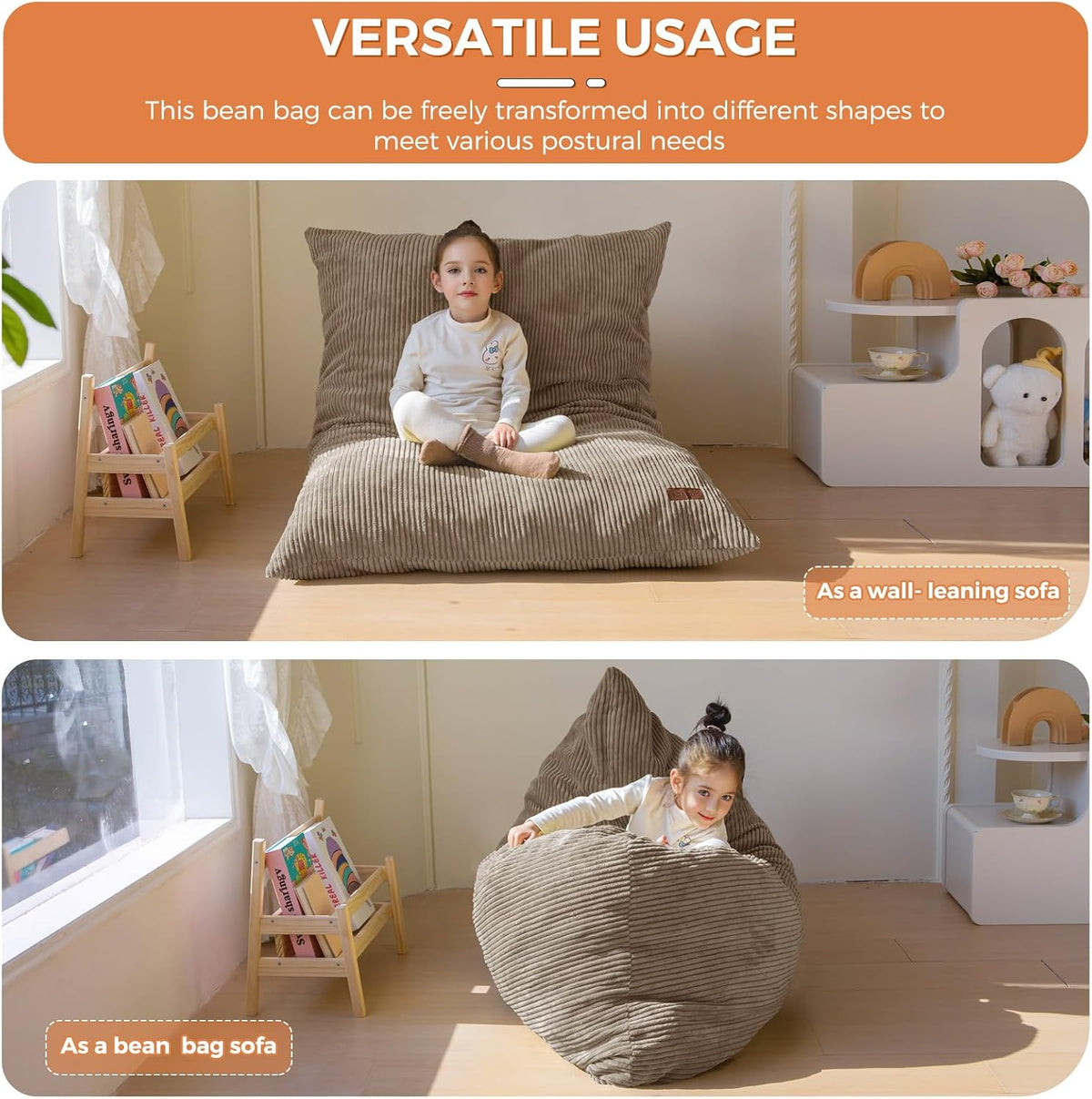 MAXYOYO 3 in 1 Kids Bean Bag Chair, Comfy Floor Sofa with Removed Cover - Image 3
