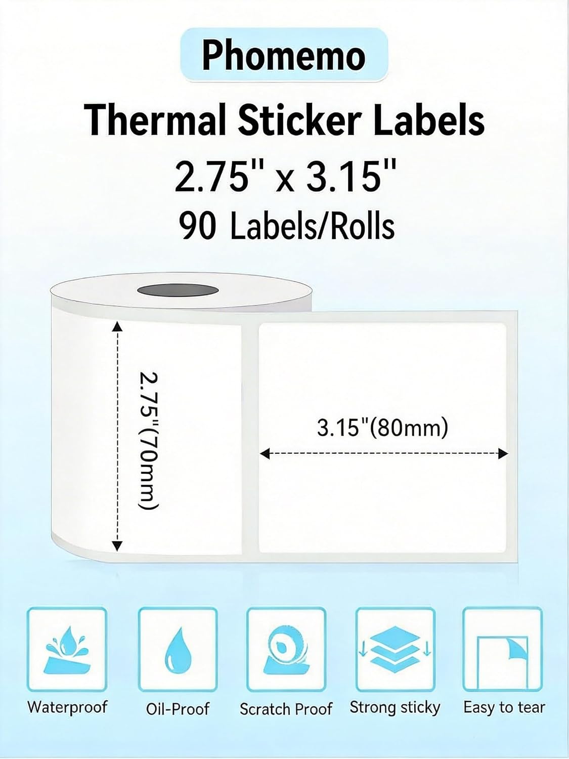 Phomemo M220 Thermal Labels 2.75''x3.15'' for M220/M221/M250/M260, 90 PCS - Image 2