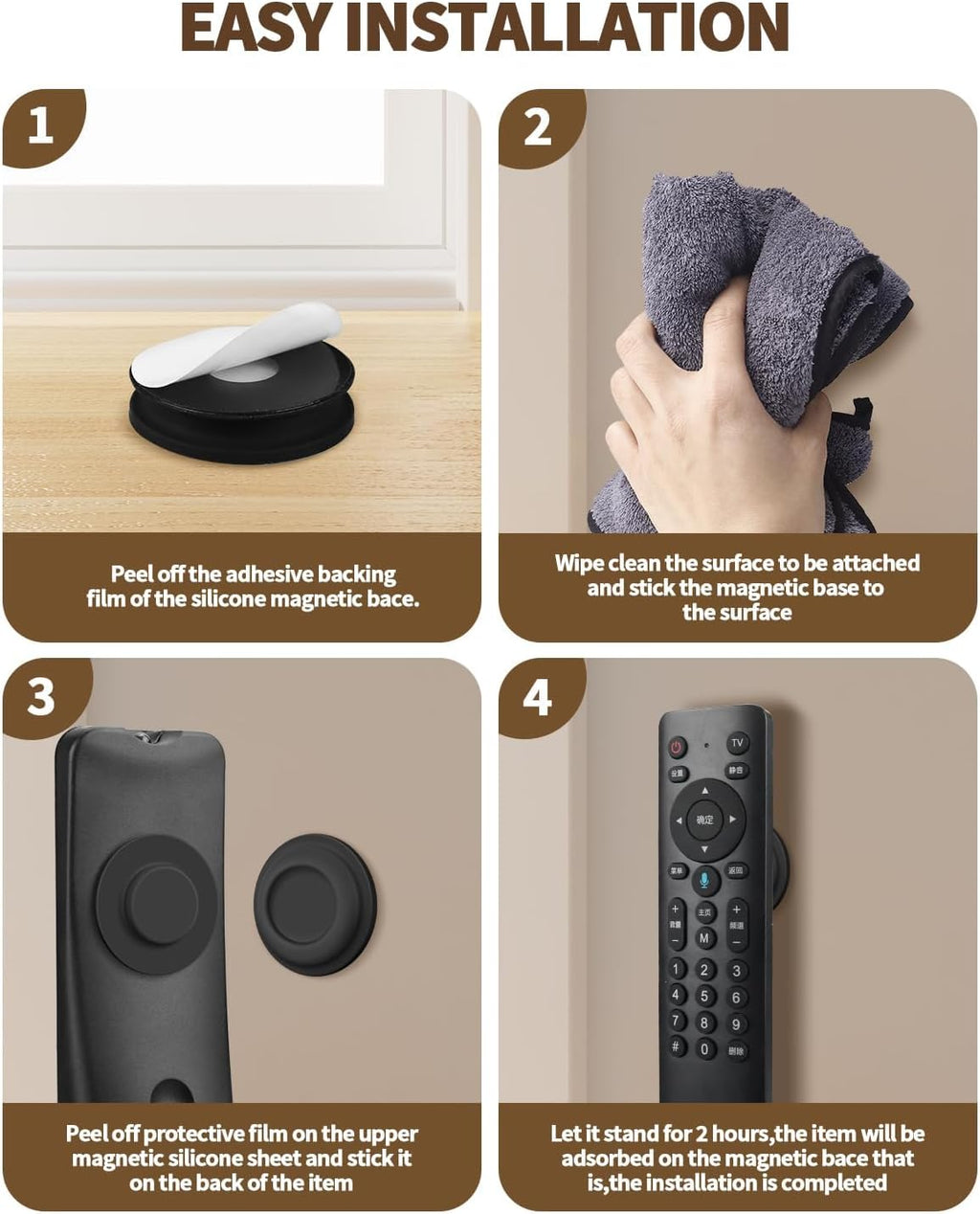 6 Pack Magnetic Remote Control Holder, Silicone, Self-Adhesive No-Drill - Image 6