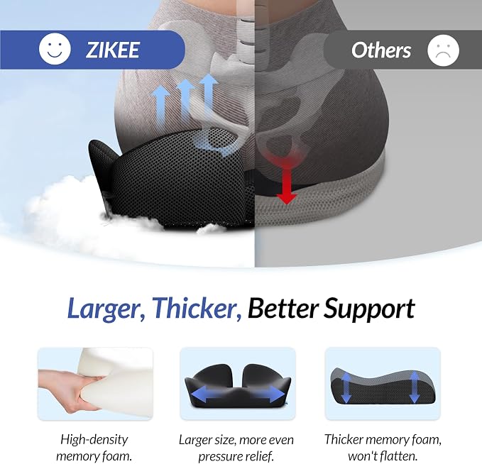 6" Thickened Donut Pillow Seat Cushion, Ergonomic Hemorrhoid Pillow with Widened Cutout for Tailbone,Sciatica Pain Relief & Postpartum, Memory Foam Office Chair Cushion for Long Sitting at Home - Image 4