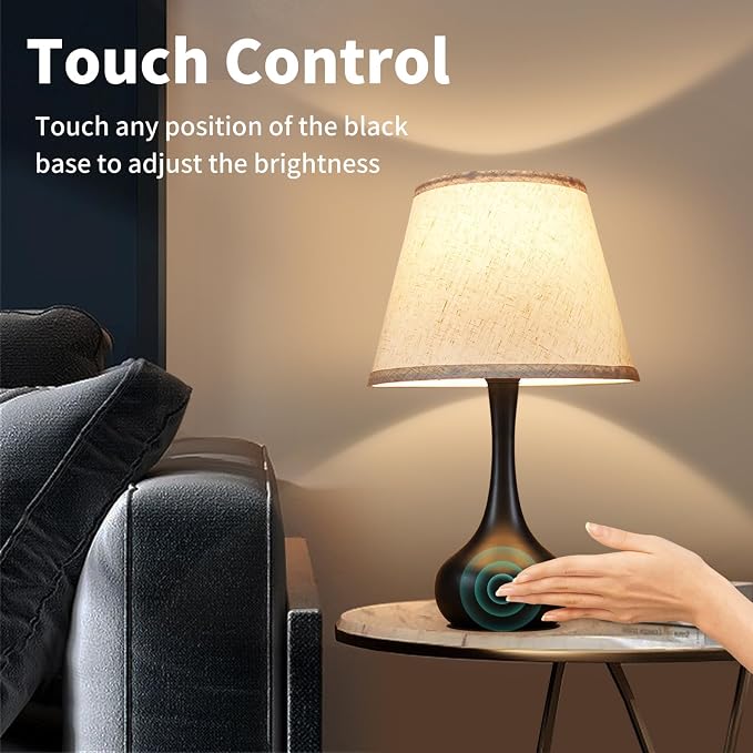 ONEWISH Touch Bedside Lamp Set of 2,3-Way Dimmable Table Lamps for Nightstand with Fabric Shade, Desk Lamp for Reading, Bedroom, Livingroom - Image 3