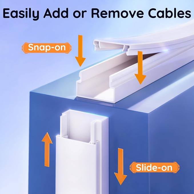 Delamu 236in Cord Hider, Professional Cable Cover Kit for Wall, TV Wire Hider for Wall Mounted TV, Raceway Cover on Management Wires, Cable Concealer, 1.18'' H x 0.60'' W, White - Image 3