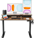 BANTI 48x24 Inch Electric Standing Desk with Dual Drawers, Height Adjustable Stand Up Table, Sit Stand Home Office Desk with Storage Shelf, Black Frame/Rustic Brown Top by Bantifurniture