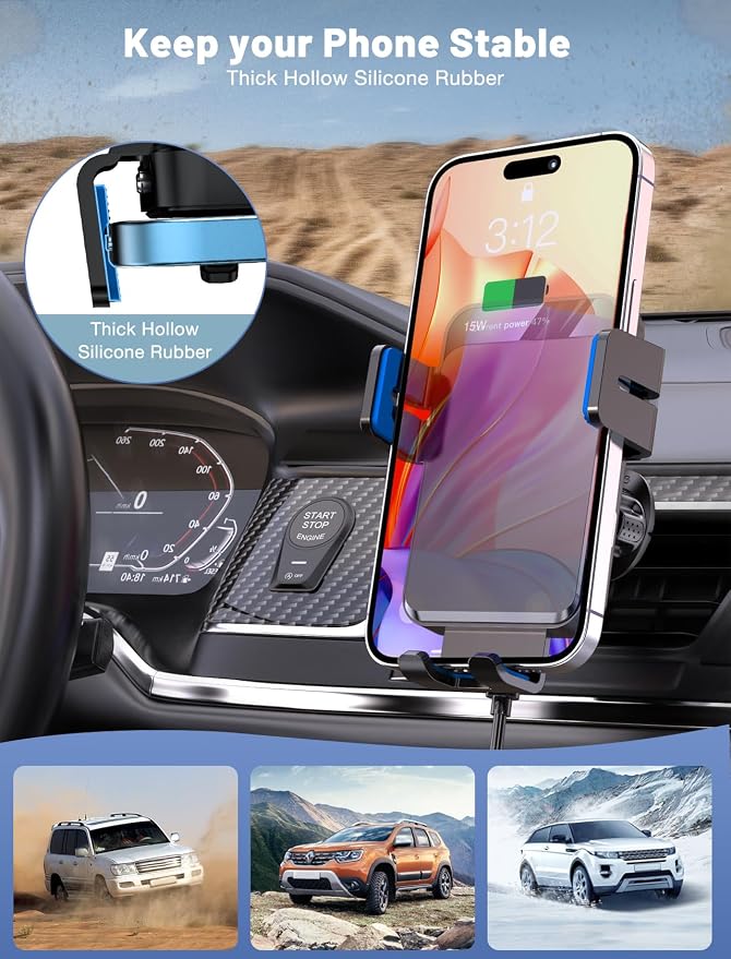Wireless Car Charger Auto-Clamping Air Vent Car Mount 15W Fast Charging | Car Phone Holder Compatible for iPhone 17/16/15/14/13/13 Pro/12 Pro Max/12 pro/12/11/10, Samsung Galaxy Series Blue - Image 6