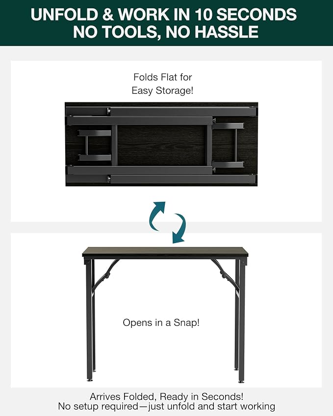Small Folding Computer Desk – Portable 35.8 Inch Foldable Laptop Table, Collapsible and Compact for Easy Storage and Fast Setup, Lightweight for Small Spaces, Craft and Study Use, Dark Oak - Image 3