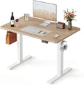 FEZIBO 40 x 24 Inchs Electric Standing Desk, Height Adjustable, Sit Stand Up, Computer Office Desk with Splice Board, White Frame/Maple Top | Sit and Stand Up Adjustable Desk, Home Office Computer Desk with 3 Customizable Memory Presets by FEZIBO