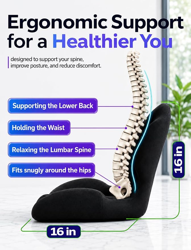 Ergonomic Memory Foam Seat Cushion for Office Chair, Car Seat, Dining, Gaming Chair & Wheelchair | Sciatica, Tailbone & Coccyx Pain and Pressure Relief | Lumbar & Lower Back Support Pillow One Piece - Image 7