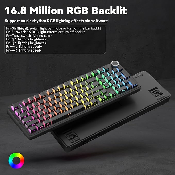 AULA F99 Pro Wireless Mechanical Keyboard-Silent Version,BT5.0/2.4GHz/USB-C Hot Swappable Custom Keyboard,Gasket Structure,Pre-lubed Linear Switches RGB Backlit Computer Gaming Keyboards,Black - Image 4