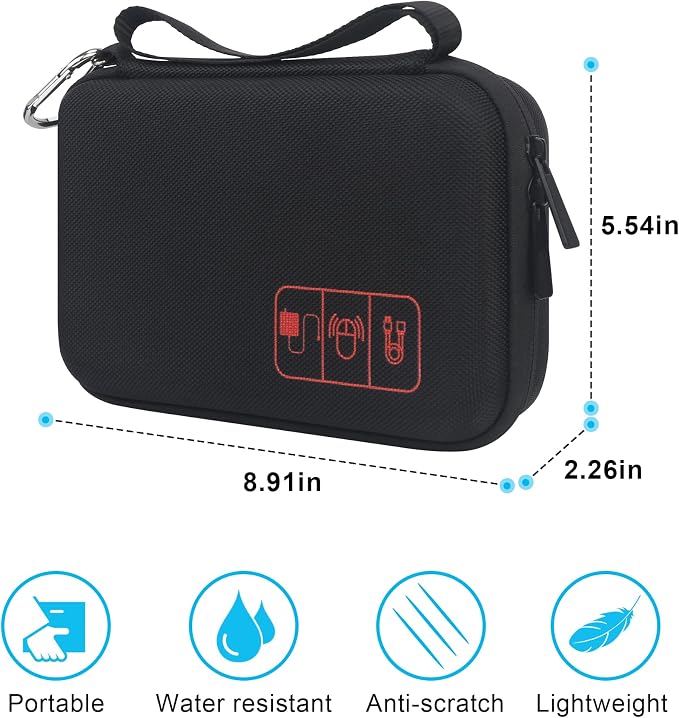Elonbo Hard Travel Cords Organizer Universal Small Electronic Accessories Carrying Case for Chargers Cables MacBook Adapter Magic Mouse Apple Pencil USB Flash Disk Tech Portable Storage Bag, Black - Image 4