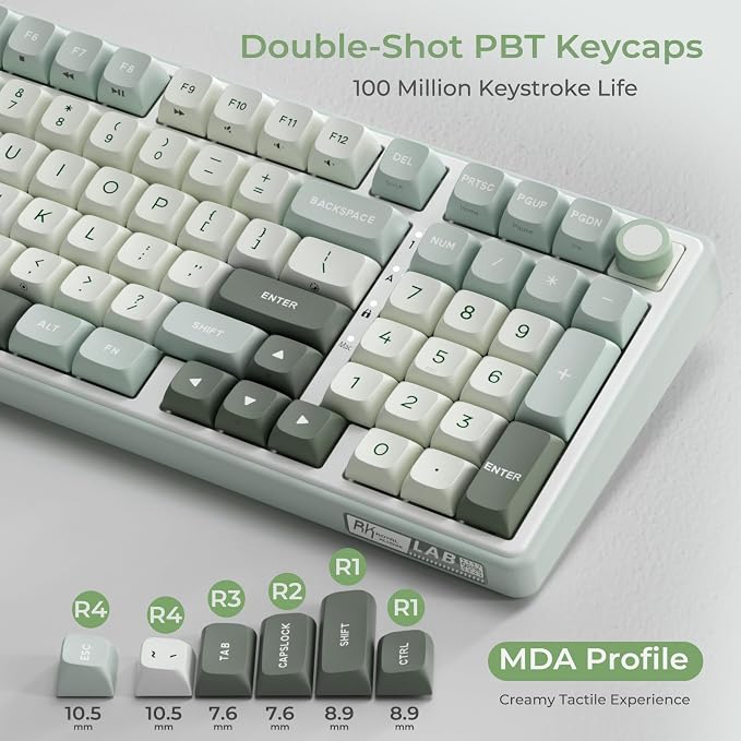 RK ROYAL KLUDGE R98 Pro Creamy Mechanical Keyboard, 96% Wired Gaming Keyboard RGB Backlit with Number Pad and Volume Knob, Gasket Mount, MDA Profile PBT Keycaps, Hot Swappable Pre-lubed Tactile Switch - Image 4