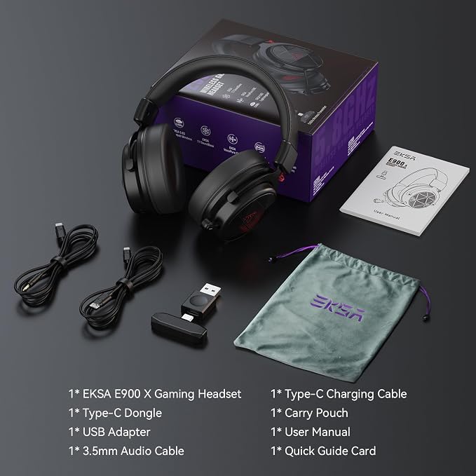 EKSA E900X 5.8G Wireless Gaming Headset with Micphone for PC PS4, PS5, Computer, Laptop - Dual Mic ENC Call Noise Cancelling Headphones - 7.1 Srround Sound - Over Ear Headphones for TV, Music, Meeting - Image 8