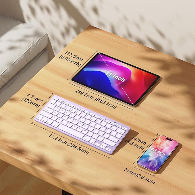OMOTON Ultra-Slim Bluetooth Keyboard for iPad,iPad Pro/Air/Mini,iPhone | Stable Wireless iOS Keyboard with 12 Multimedia Keys, Portable Size for Office, Business, Travel, School, Purple - Image 3