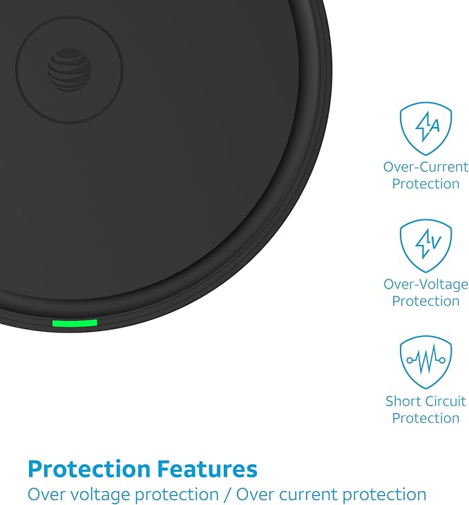 AT&T 15W Qi Wireless Charging Pad – Case-Friendly USB-C Fast Charging Station for iPhone 17/16/15/14, AirPods, Samsung Galaxy S25/S24, Pixel, and All Qi-Compatible Devices – Black - Image 4