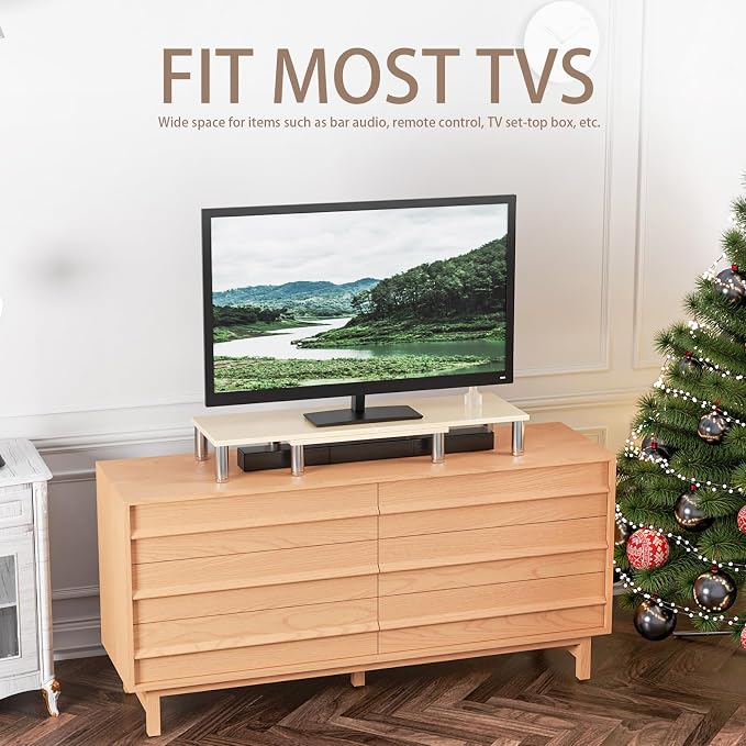Dual Monitor Riser - Adjustable Length & Angle, Wooden Stand for 2 Monitors with Storage - Image 7