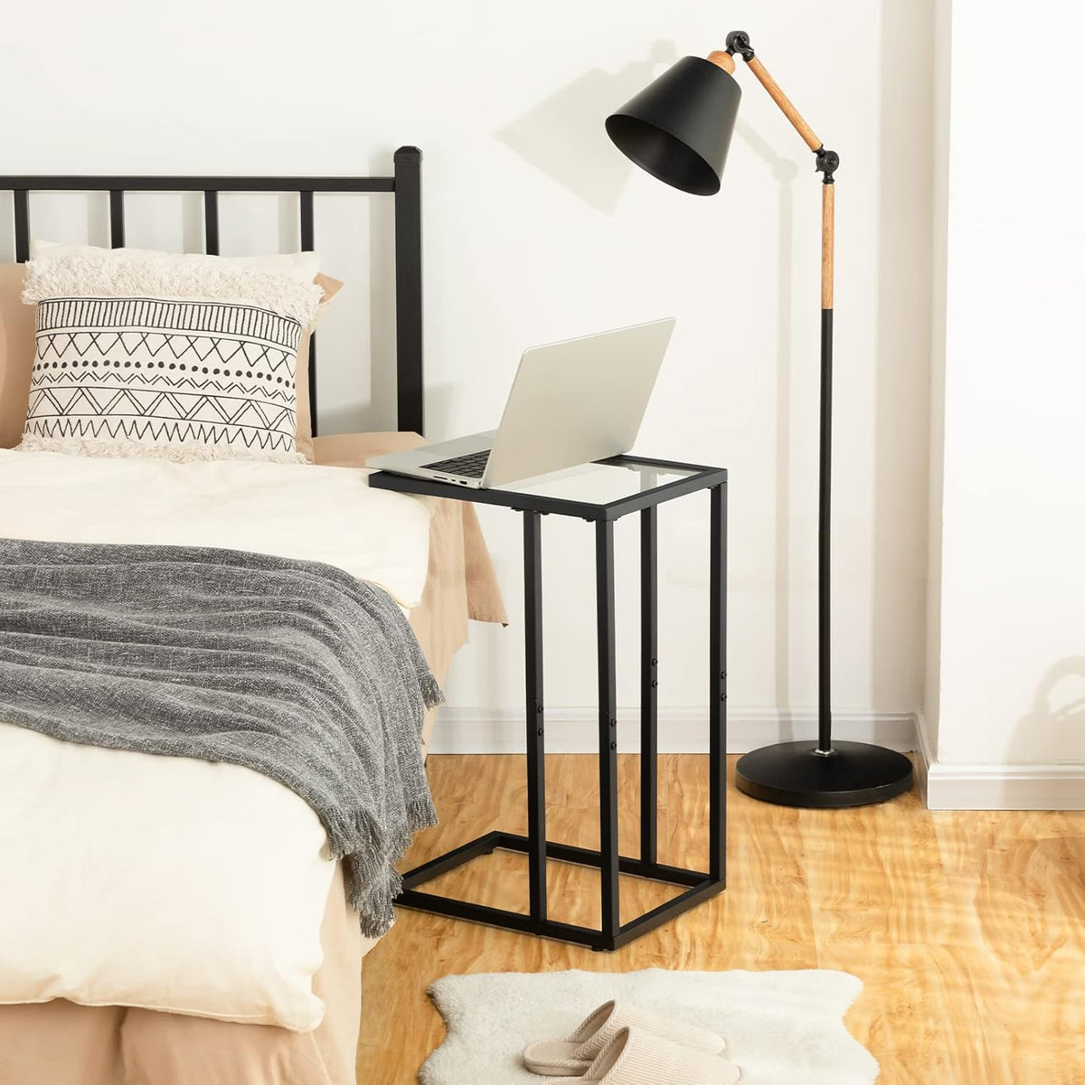 HOOBRO C Shaped End Table, Glass Side Table with Metal Frame - Image 6