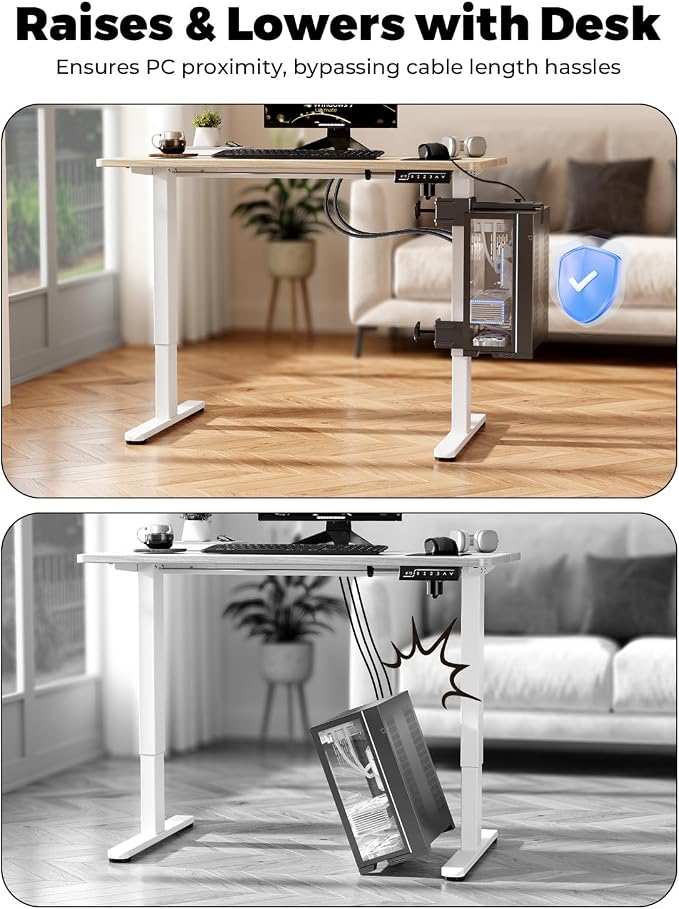 JOY worker Under Desk PC Mount for Standing Desk, Clamp-On Leg CPU Holder | No Drilling, Clamp-On Desk Leg, Black Adjustable Computer Tower Mount Holds Up to 44lbs, Under Desk PC Holder, Space Saving - Image 4