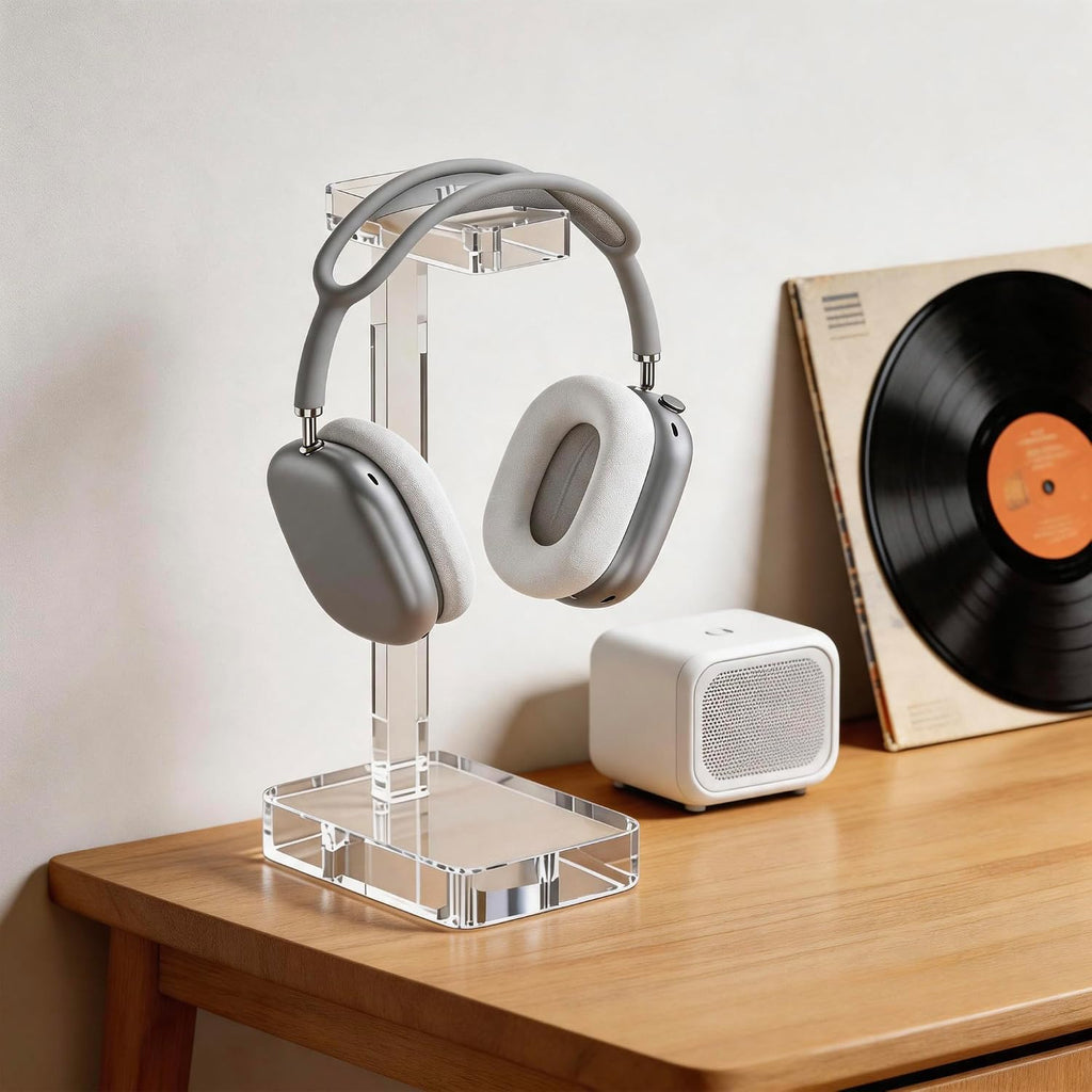 Clear Acrylic Headphone Stand for Desk, Solid One-Piece Headset Holder, Stable Non-Slip Base, Universal Headphone Hanger for Gaming Setup, Office Desk & Home Organization - Image 4
