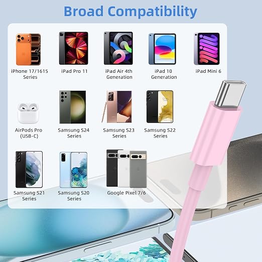 LDHTY CarPlay Charging Cable, USB A to USB C Cable, 2-Pack [3FT+6FT] Pink | For iPhone 17/Pro/Pro Max/17e/Air, Apple 16/15 Series, Type C Charger Cord for Car, iPad Pro/Air for Android - Image 7