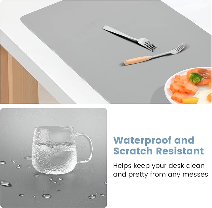 Desk Mat Wireless Charging Mouse Pad Large 32x16 Journey Desk Pad Mat with Wireless Charger Waterproof Grey Leather Computer Mat with Phone Charger Mousepad Non-Slip for Keyboard and Mouse - Image 3