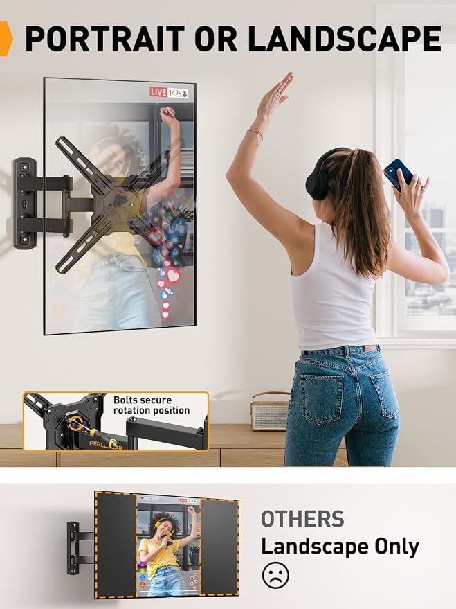 Perlegear Full Motion TV Wall Mount for Most 26–50 Inch TVs, Max VESA 300 x 300mm, TV Monitor Wall Mount Bracket with Rotation, Swivel, Tilt, Extension and Leveling Adjustment, Holds up to 55 lbs - Image 4