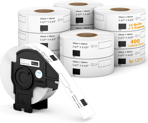 (12 Rolls + 1 Frame, 4800 Labels) Labelebal Compatible 1-1/7" x 3-1/2"(29mm x 89mm) Direct Thermal Labels Replacement for DK-1201 Shipping Mailing Postage Address Compatible for Brother QL Printer by Labelebal