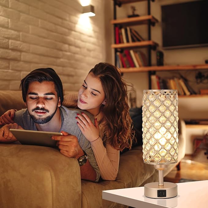 Crystal Table Lamp, 3 Way Dimmable Touch Lamps for Night Stands, Champagne | Champagne Gold Bedside Lamp, Nightstand Lamp for Bedroom (Bulb included) - Image 7