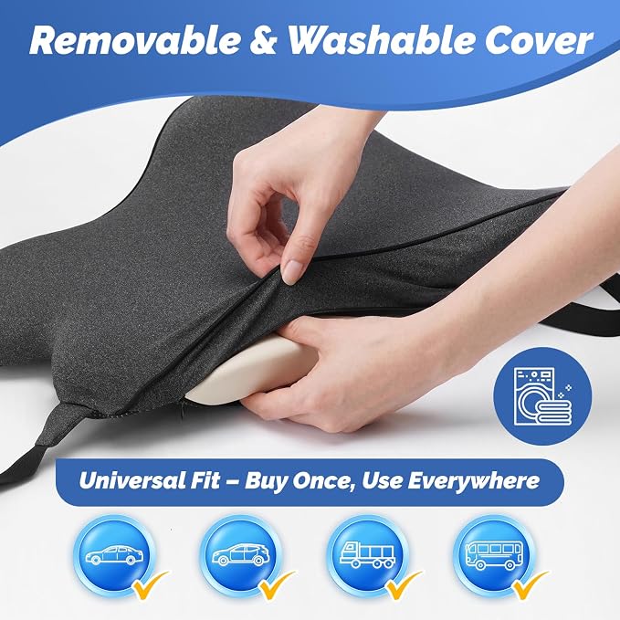 Lumbar Support Pillow for Car – Memory Foam Whole Back Relief | Adjustable Straps, Washable Cover, Anti-Slip – Daily Commute & Long Trips – 16.9"x20.9"(2.4" Thin) – Trusted by Pro Drivers - Image 6