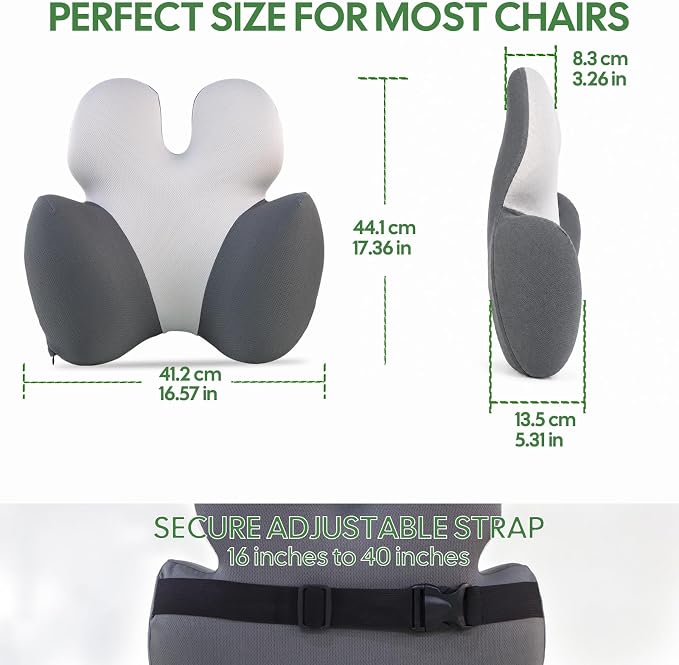 Full Back Support Pillow for Office Chair, 3-Zone Memory Foam | Large 3-zone memory foam backrest with breathable washable cover and adjustable strap for office chairs and wheelchairs - Image 6