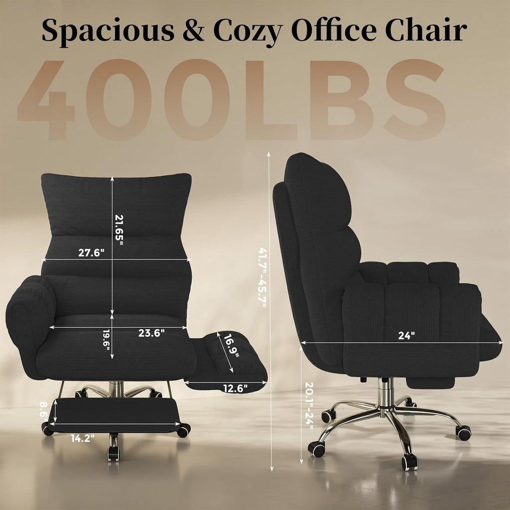 Cross Legged Office Chair, Cloud Desk Chair with Flip-Up Arm Rests, Foot Rest, Wide Seat, Comfy Executive Ergonomic Computer Gaming Chair, Black - Image 2