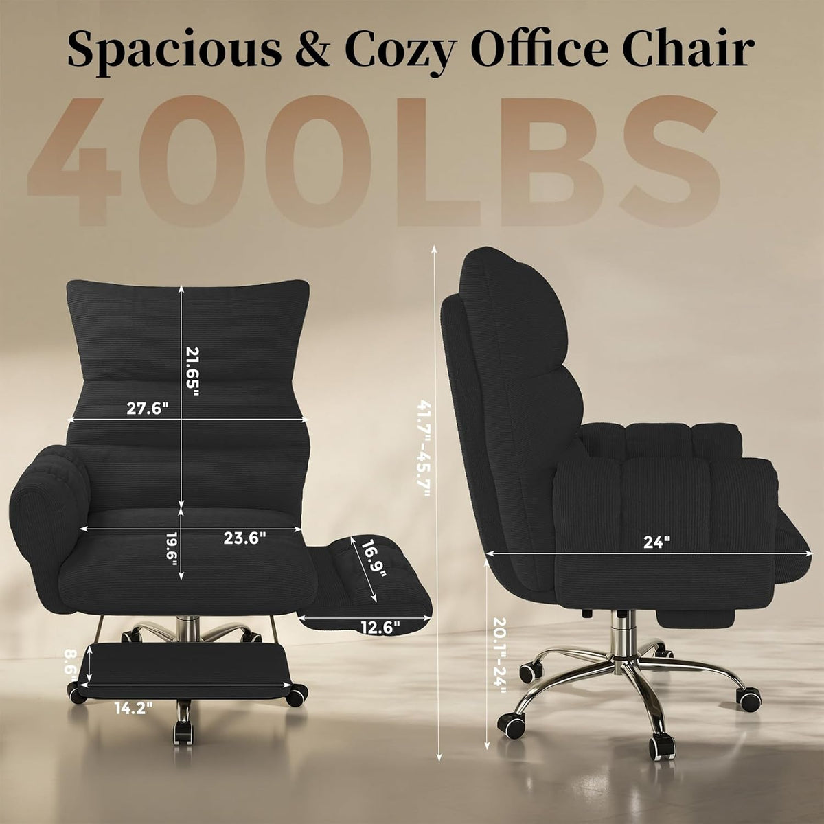 Cross Legged Office Chair, Cloud Desk Chair with Flip-Up Arm Rests, Foot Rest, Wide Seat, Comfy Executive Ergonomic Computer Gaming Chair, Black - Image 2