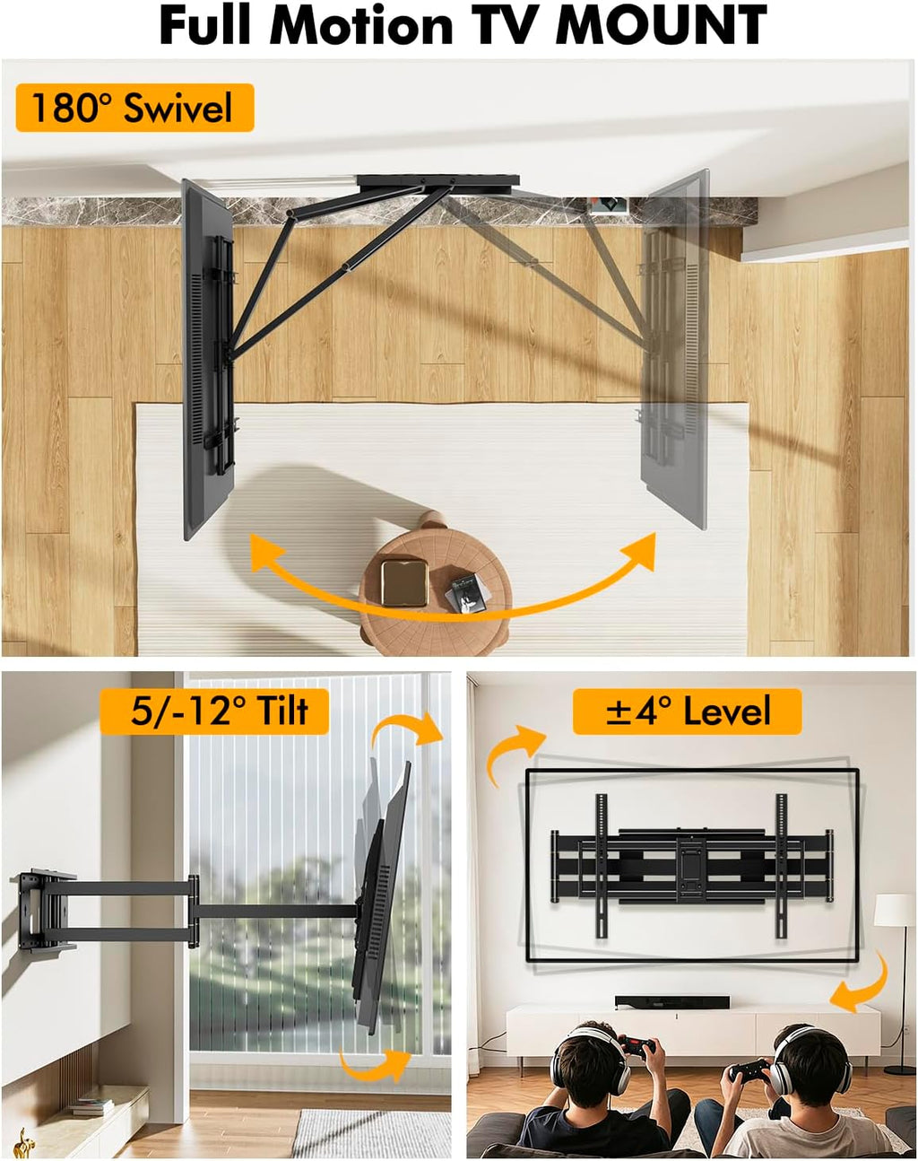 Heavy Duty XXL Long Arm TV Wall Mount for 55-120 inch Extra Large TVs - Image 3
