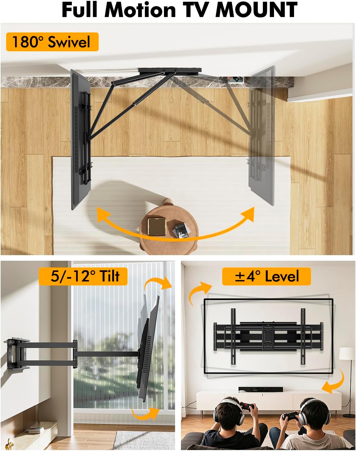 Heavy Duty XXL Long Arm TV Wall Mount for 55-120 inch Extra Large TVs - Image 3