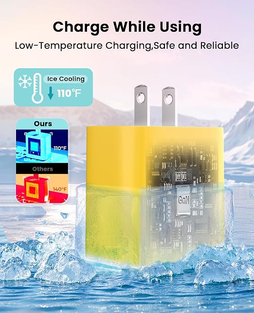 iPhone Charger Fast Charging, USB C Charger Block, 6FT/10FT Lightning Cable | For Apple iPhone 14/13/12/11 Series, 2-Pack USB C to Lightning Cables, AirPods with Lightning Charging Case,Yellow - Image 5