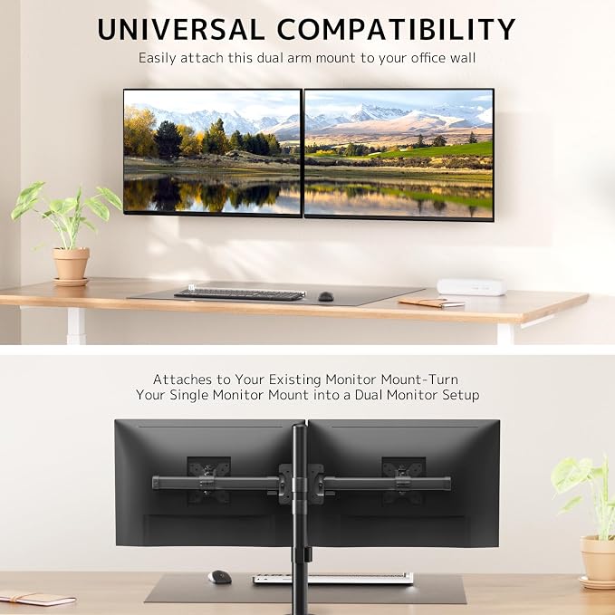 Dual Monitor Wall Mount, Horizontal Assembly Mount for 2 Monitor Screens up to 35 inches, Max. 10kg per Arm, VESA 75x75/100x100mm,Black - Image 2
