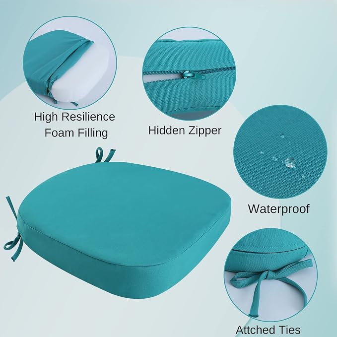 idee-home Outdoor Chair Cushions Set of 2, 17" x 17" D-Shaped | Thick Outdoor Seat Cushions Waterproof Patio Furniture with Ties Dining Pads - Image 2